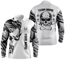 Load image into Gallery viewer, Bowling polo shirts for men white camo custom name and team name Skull Bowling, team bowling shirts NQS4699