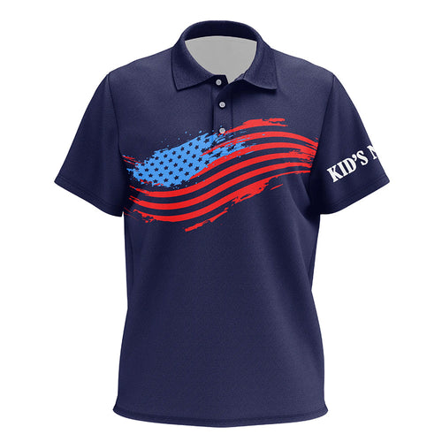 Kid golf polos shirts custom American flag patriot golf apparel, coolest polo shirts for kid | Navy NQS7146