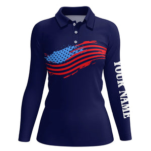 Womens golf polos shirts custom American flag patriot golf apparel, coolest ladies polo shirts | Navy NQS7146