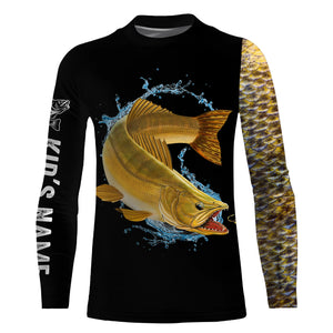 Walleye fishing yellow scales Customize name long sleeves performance fishing shirt for men, women, Kid NQS950