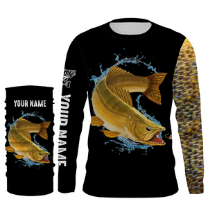 Walleye fishing yellow scales Customize name long sleeves performance fishing shirt for men, women, Kid NQS950