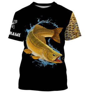 Walleye fishing yellow scales Customize name long sleeves performance fishing shirt for men, women, Kid NQS950