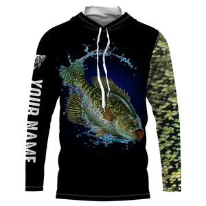 Crappie fishing green scales Customize name sun protection long sleeves crappie fishing shirts | Black NQS952