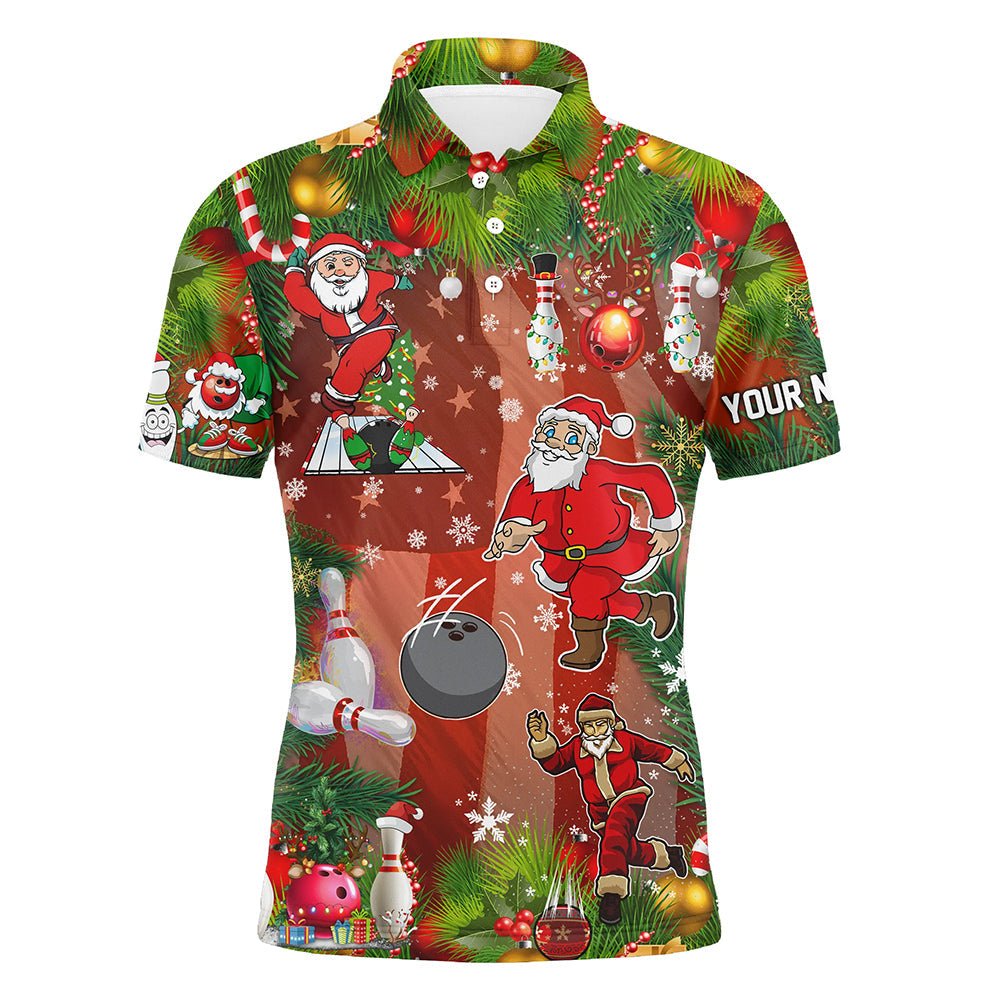 American flag Santa Christmas Bowling Shirts For Men Team League Jerseys Custom Bowling Polo Shirts NQS6540