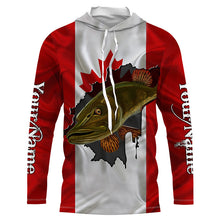 Load image into Gallery viewer, Northern Pike fishing Canadian flag patriot UV protection Customize name long sleeves fishing shirts NQS4500