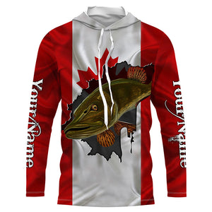 Northern Pike fishing Canadian flag patriot UV protection Customize name long sleeves fishing shirts NQS4500