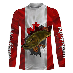 Northern Pike fishing Canadian flag patriot UV protection Customize name long sleeves fishing shirts NQS4500