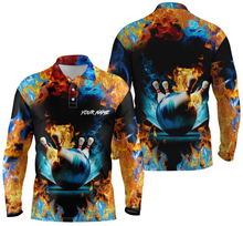 Load image into Gallery viewer, Water fire background custom name bowling polo shirts for men, team bowling shirts jerseys NQS4705
