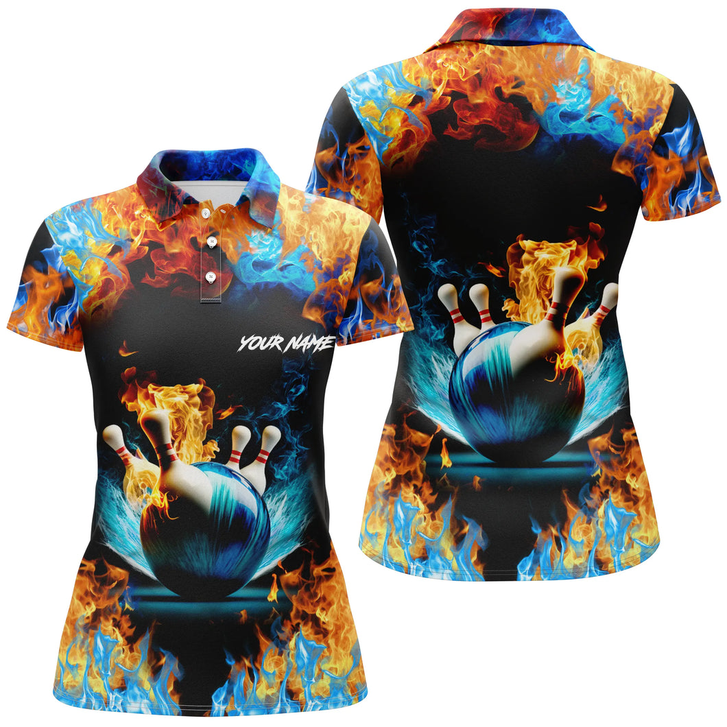 Water fire background custom name short sleeve bowling polo shirts for women, team bowling jerseys NQS4705