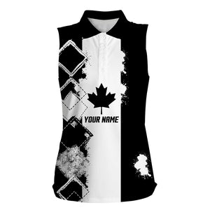 Womens sleeveless polo shirt black Canada flag patriot custom name golf shirts for women NQS5160