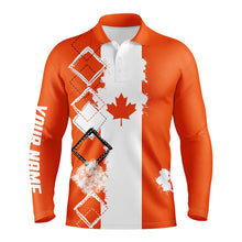 Load image into Gallery viewer, Mens golf polo shirts orange Canada flag patriot custom name golf shirts for men, gift for the golfers NQS5161