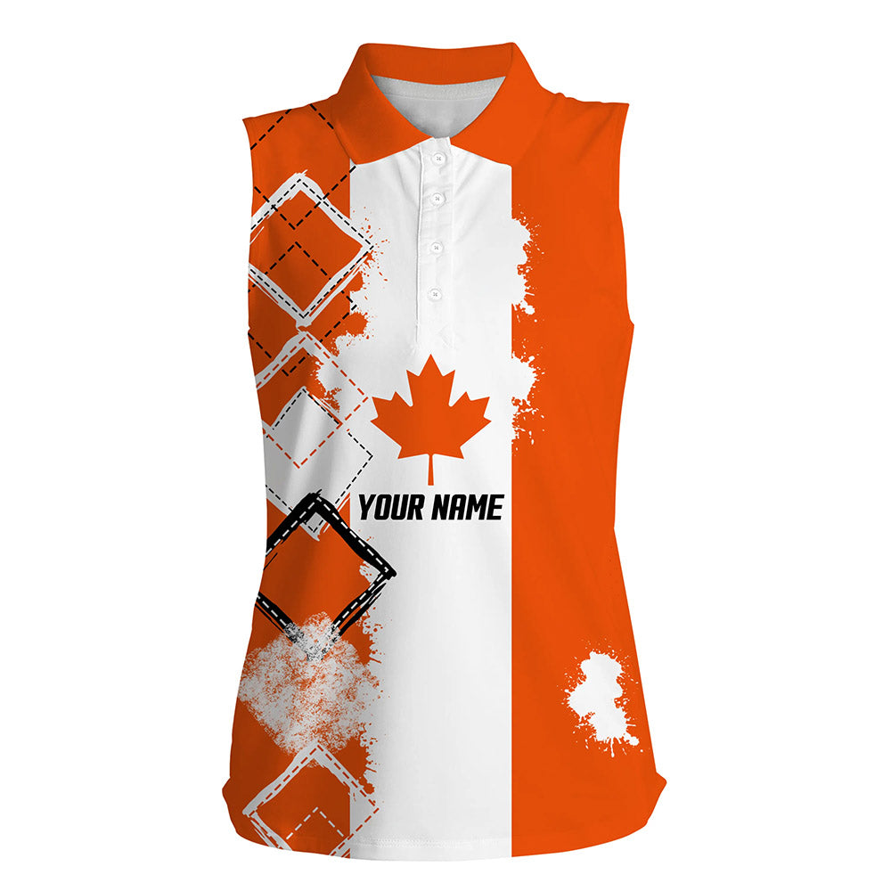 Womens sleeveless polo shirt orange Canada flag patriot custom name golf shirts for women NQS5161