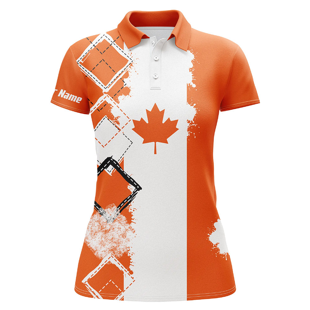 Womens golf polo shirts orange Canada flag patriot custom golf shirts for women, gift for the golfers NQS5161