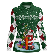 Load image into Gallery viewer, Ugly Christmas green argyle pattern golf shirt custom Womens polo shirt Santa Golfer Christmas gift NQS6542