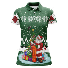 Load image into Gallery viewer, Ugly Christmas green argyle pattern golf shirt custom Womens polo shirt Santa Golfer Christmas gift NQS6542