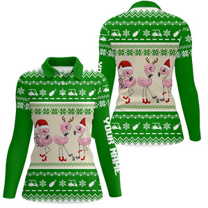 Funny ugly Christmas golf shirts custom green women golf polos Flamingo golf friend Christmas gifts NQS6819