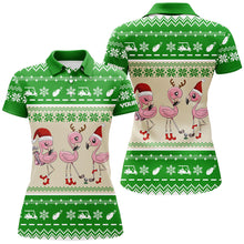 Load image into Gallery viewer, Funny ugly Christmas golf shirts custom green women golf polos Flamingo golf friend Christmas gifts NQS6819