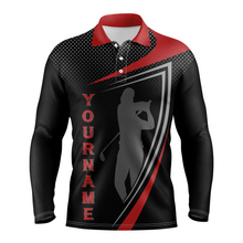 Load image into Gallery viewer, Personalized red and black sports golf custom polo shirt, Golfer silhouette best golf shirt for men NQS4649