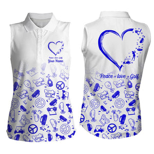 Womens sleeveless polo shirts custom blue heart peace love golf, personalized golf shirts for women NQS5148