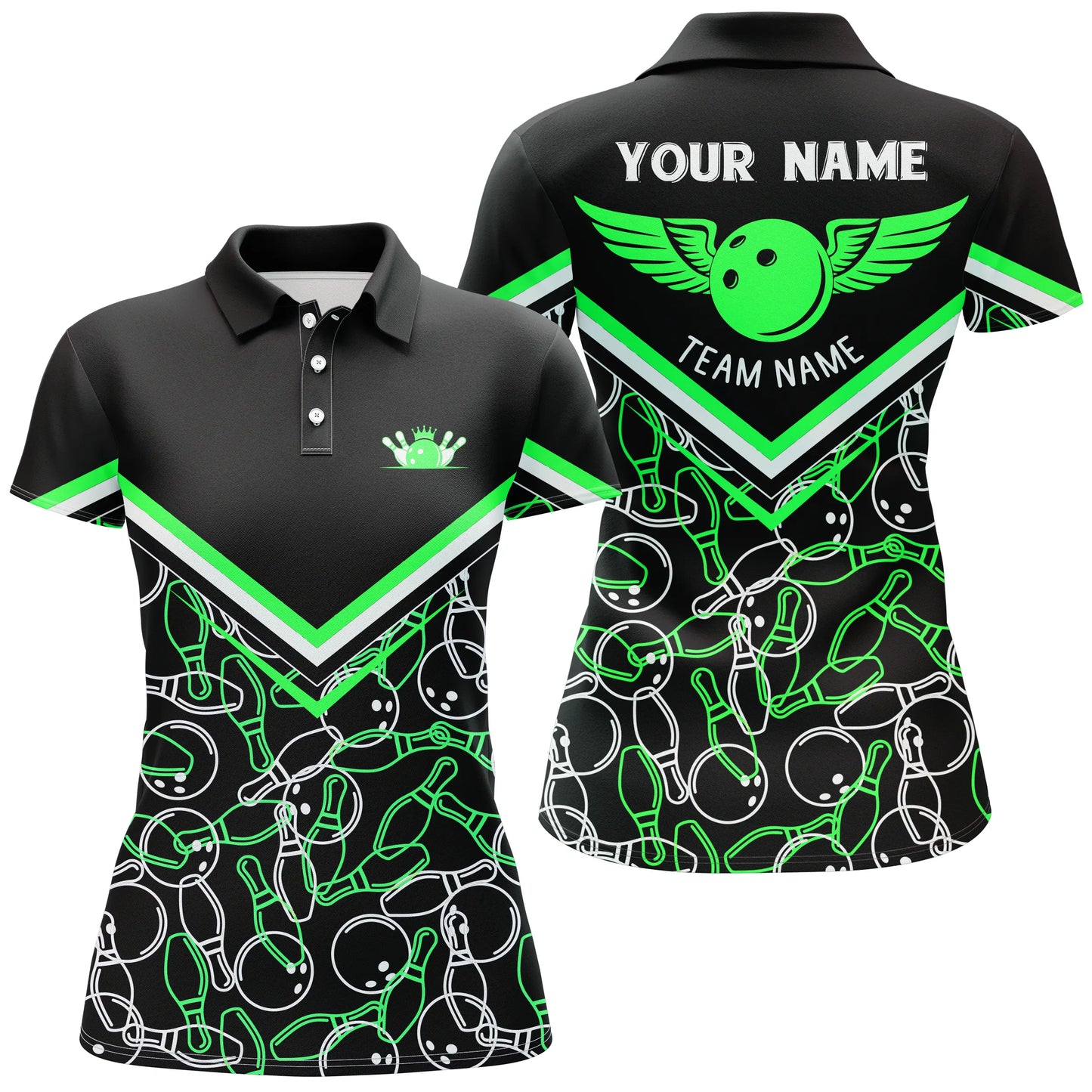 Custom bowling shirt for women – personalized team jersey front view