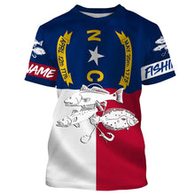 Load image into Gallery viewer, Inshore Slam Flounder, Redfish, Speckled Trout fishing North Carolina State Flag custom name 3D All Over print fishing shirts NQS440