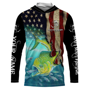 Mahi Mahi Fishing American Flag UV protection quick dry customize name long sleeves shirt UPF 30+ NQS679