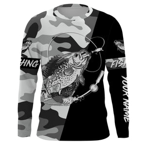 Ice fishing crappie winter camo custom name sun protection long sleeve fishing shirts, crappie jerseys NQS4092