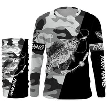 Load image into Gallery viewer, Ice fishing crappie winter camo custom name sun protection long sleeve fishing shirts, crappie jerseys NQS4092