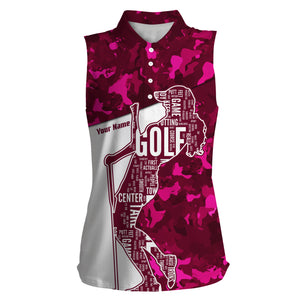 Personalized Womens sleeveless polo shirts pink camo women golf team shirt, custom golf gifts for girl NQS4298
