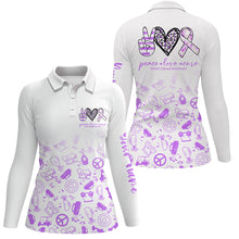 Load image into Gallery viewer, Women golf polo shirts custom purple heart peace love cure golf shirts for women NQS7009