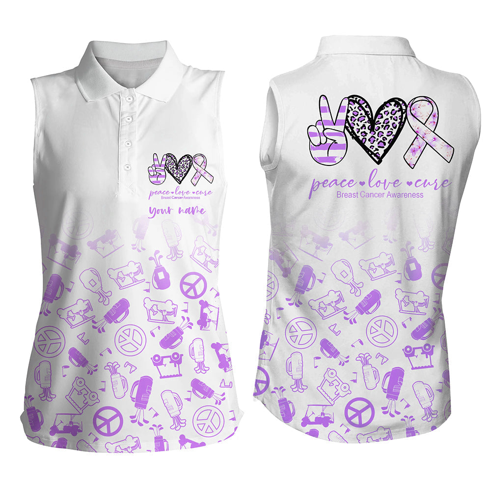 Womens sleeveless polo shirt custom purple heart peace love cure golf shirts for women NQS7009