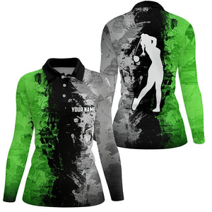 Women golf polo shirts custom green camo golf tops for ladies, lady golf clothes NQS7011