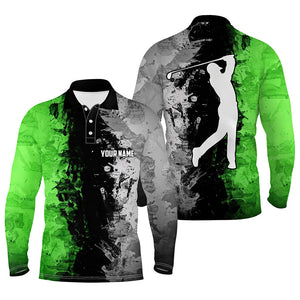 Mens golf polo shirts custom green camo golf tops for mens, golf clothes for mens NQS7011