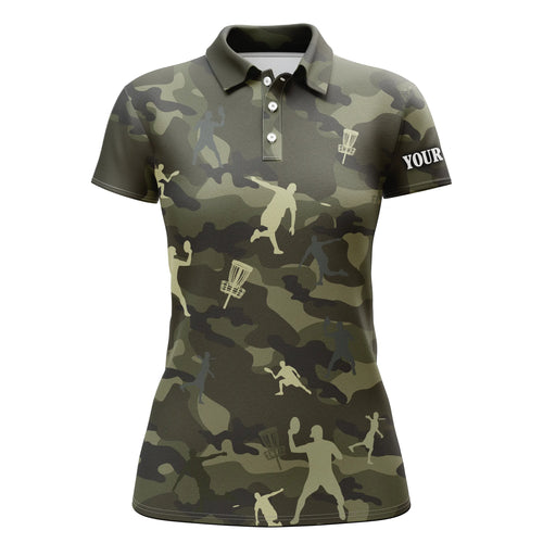 Green camo disc golf women polo shirts custom name disc golf polo shirts for women, disc golfing gifts NQS4658