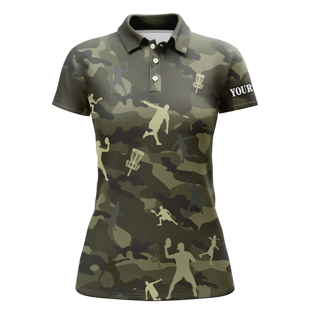 Green camo disc golf women polo shirts custom name disc golf polo shirts for women, disc golfing gifts NQS4658