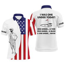 Load image into Gallery viewer, Mens golf polo shirts American flag white golf skull custom I was one under today tree, bush and water NQS7153