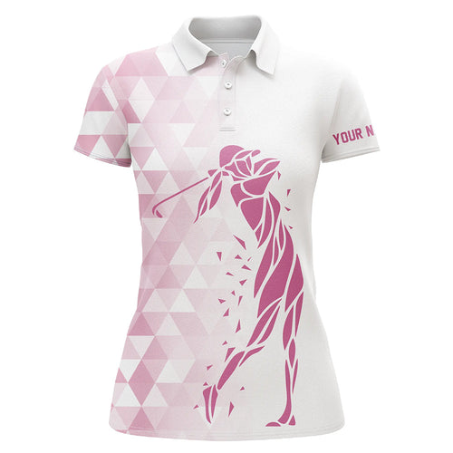 Personalized white and pink triangle pattern Womens golf polo shirts custom ladies golf tops NQS7267