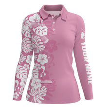 Load image into Gallery viewer, Pink Womens golf polo shirts custom white tropical leaf tournament golf tops for ladies, golfing gifts NQS6340