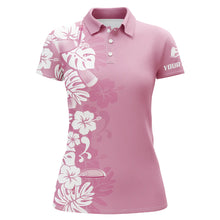 Load image into Gallery viewer, Pink Womens golf polo shirts custom white tropical leaf tournament golf tops for ladies, golfing gifts NQS6340