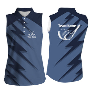 Womens sleeveless polo shirts blue lightning custom name and team name golf shirt, golfing gifts NQS4305