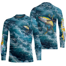 Load image into Gallery viewer, Tuna saltwater fishing custom blue sea wave ocean camo fishing tournament long sleeve fishing shirts NQS4887