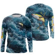 Load image into Gallery viewer, Tuna saltwater fishing custom blue sea wave ocean camo fishing tournament long sleeve fishing shirts NQS4887