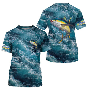 Tuna saltwater fishing custom blue sea wave ocean camo fishing tournament long sleeve fishing shirts NQS4887