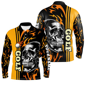 Personalized Mens golf polo shirts custom black and yellow skull golf top for mens, golfing gifts NQS7274