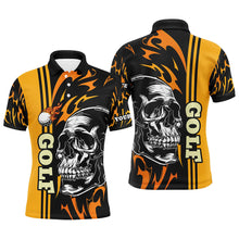 Load image into Gallery viewer, Personalized Mens golf polo shirts custom black and yellow skull golf top for mens, golfing gifts NQS7274