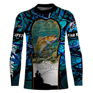 Walleye fishing Blue Camo 3D All Over print shirts personalized fishing apparel for Adult and kid NQS561