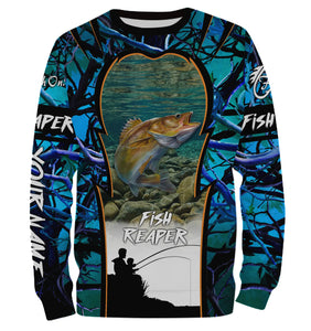 Walleye fishing Blue Camo 3D All Over print shirts personalized fishing apparel for Adult and kid NQS561