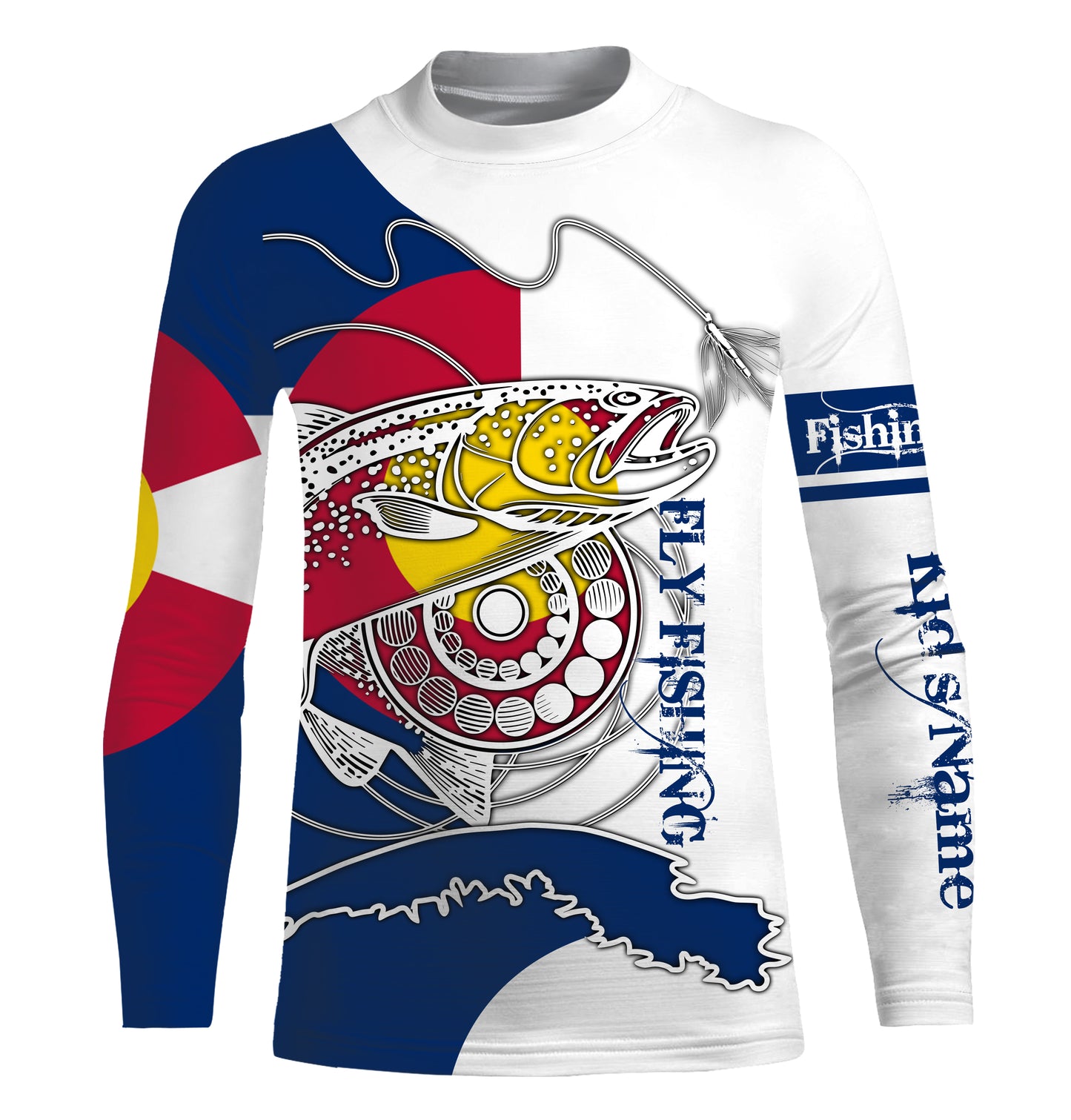 Trouts fly fishing Colorado flag Custom Name UV sun protection UPF 30+ performance fly fishing shirts NQS3580