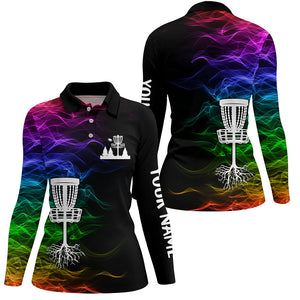 Rainbow smoke black Womens disc golf polo shirts custom team disc golf basket best womens golf wears NQS6341