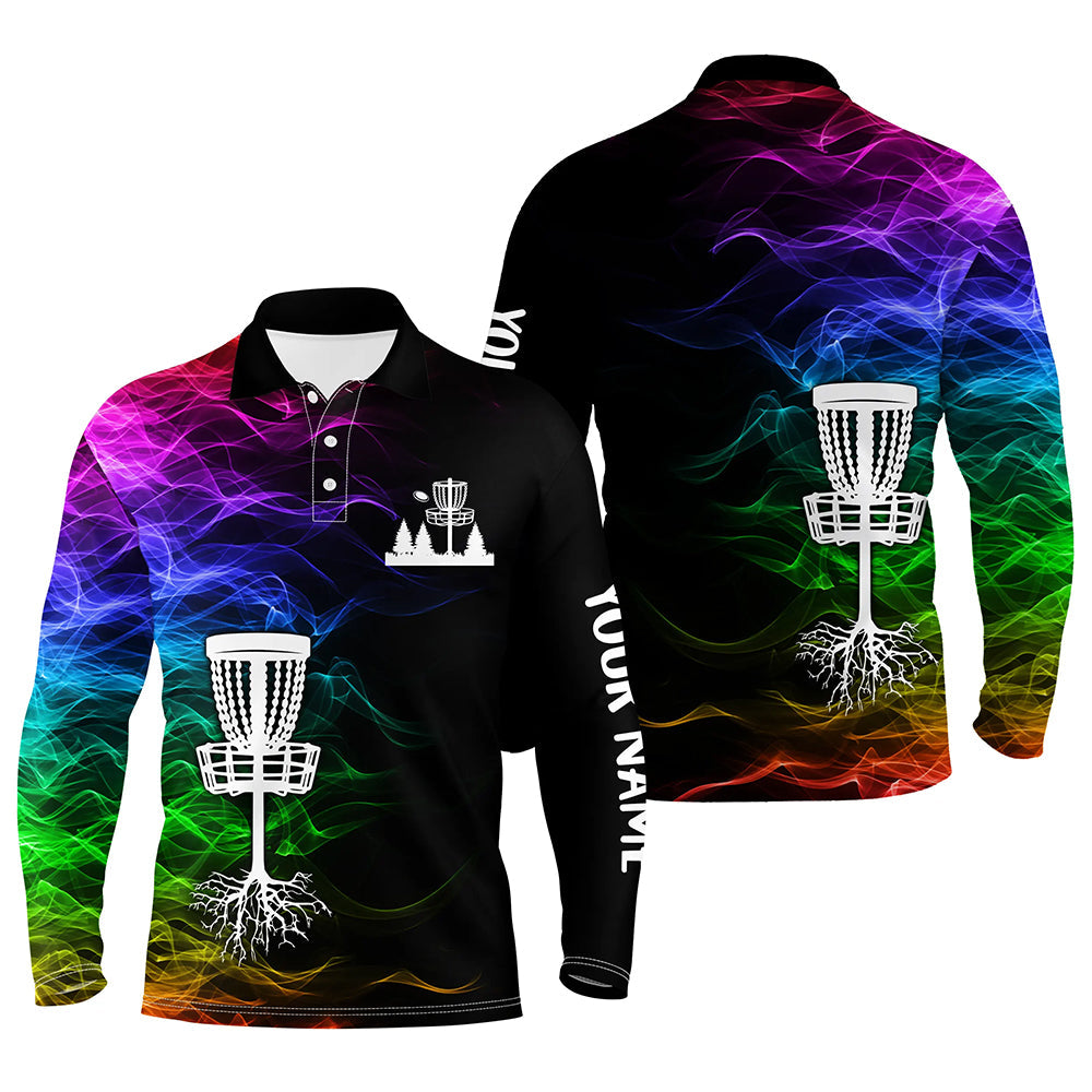 Rainbow smoke black Mens disc golf polo shirts custom team disc golf basket best mens golf wears NQS6341